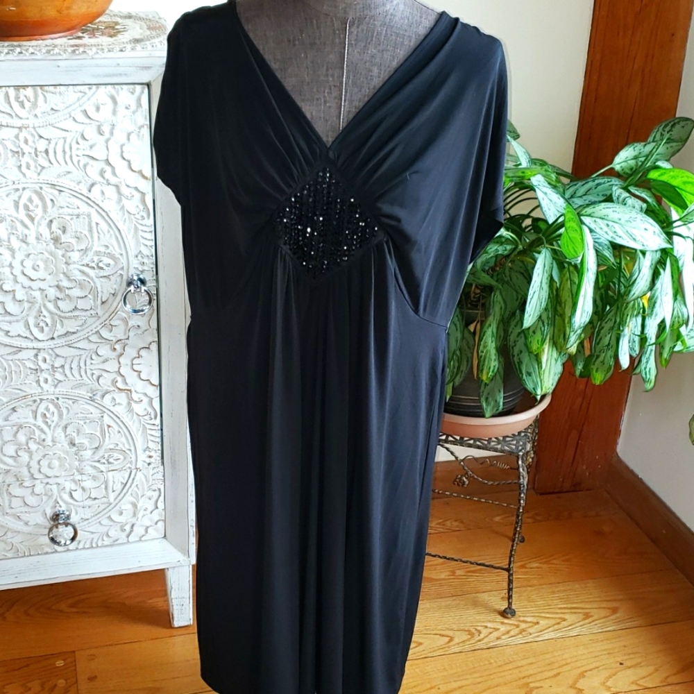 Lane Bryant Black Beaded V-Neck Dress